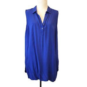 Gap Women's Blouse Top Shirt Royal Blue Sleeveless Tunic Collared Large READ